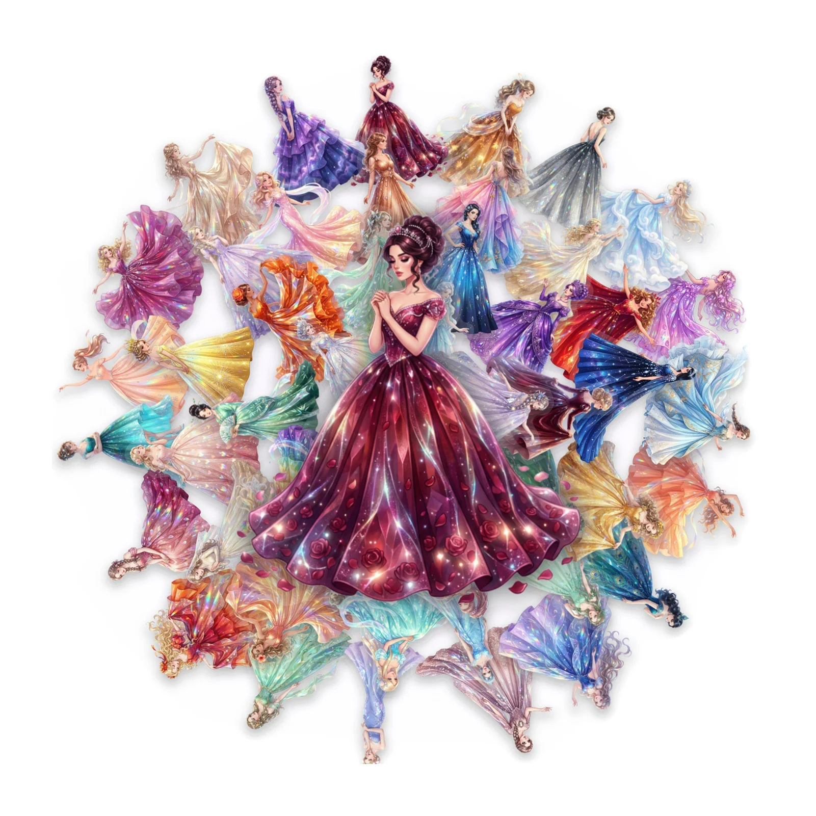 50Pcs Transparent PET Princess-Dress Stickers for Journal Decoration Waterproof Oil-Resistant