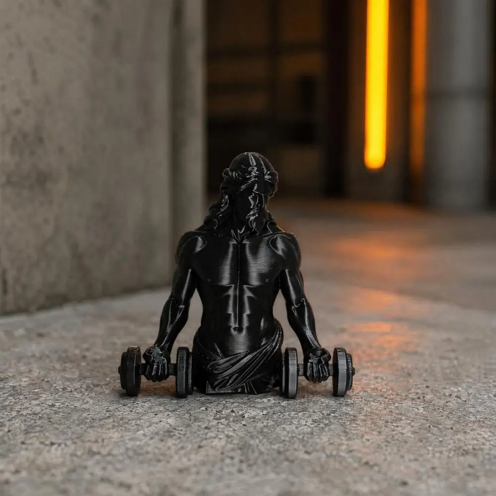 Playful Gym Table Ornament Mini Fitness Ornament 3d Printed Muscle Man Figurine with Dumbbells Matte Black Fitness for Gym
