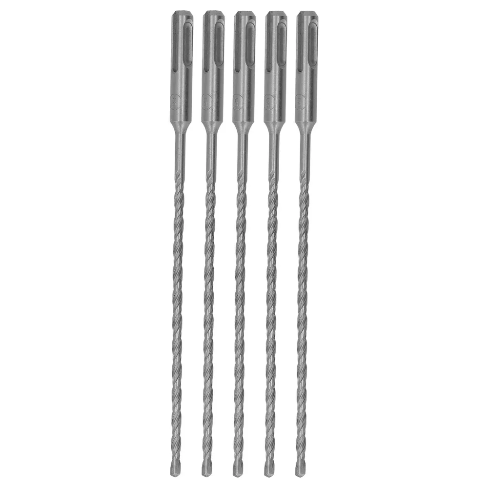 5pcs Carbide Tip Impact Drill Bits Cross-Type Double Thread 210mm Length Concrete Drill Bit Kit Double Flute Spiral