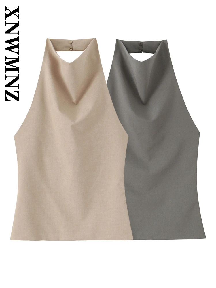 

XNWMNZ 2025 Autumn Woman's Trendy Sophisticated Halter Sleeveless Vest Casual Simple Lady European and American Regular Fit Top