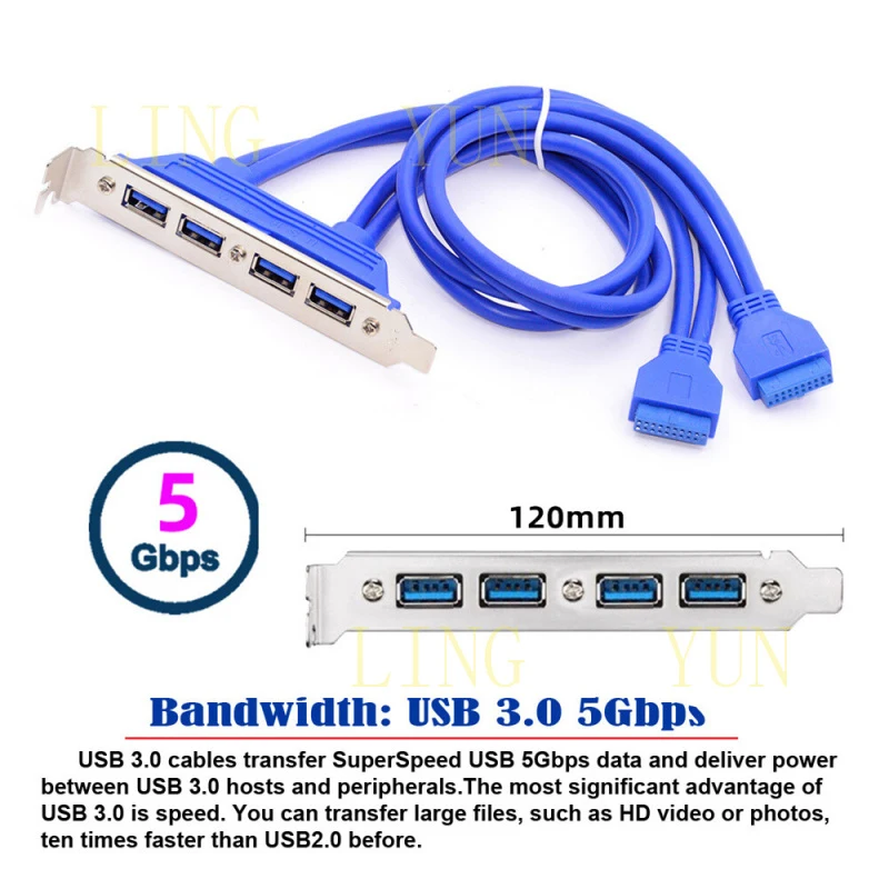 Z  CY Internal Dual/Four USB 3.0 Female Mount Panel to Motherboard 20pin Cable 50cm