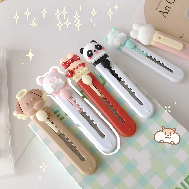 

100pcs Mini cute creative three-dimensional cartoon shape utility knife with small open express knife student manua
