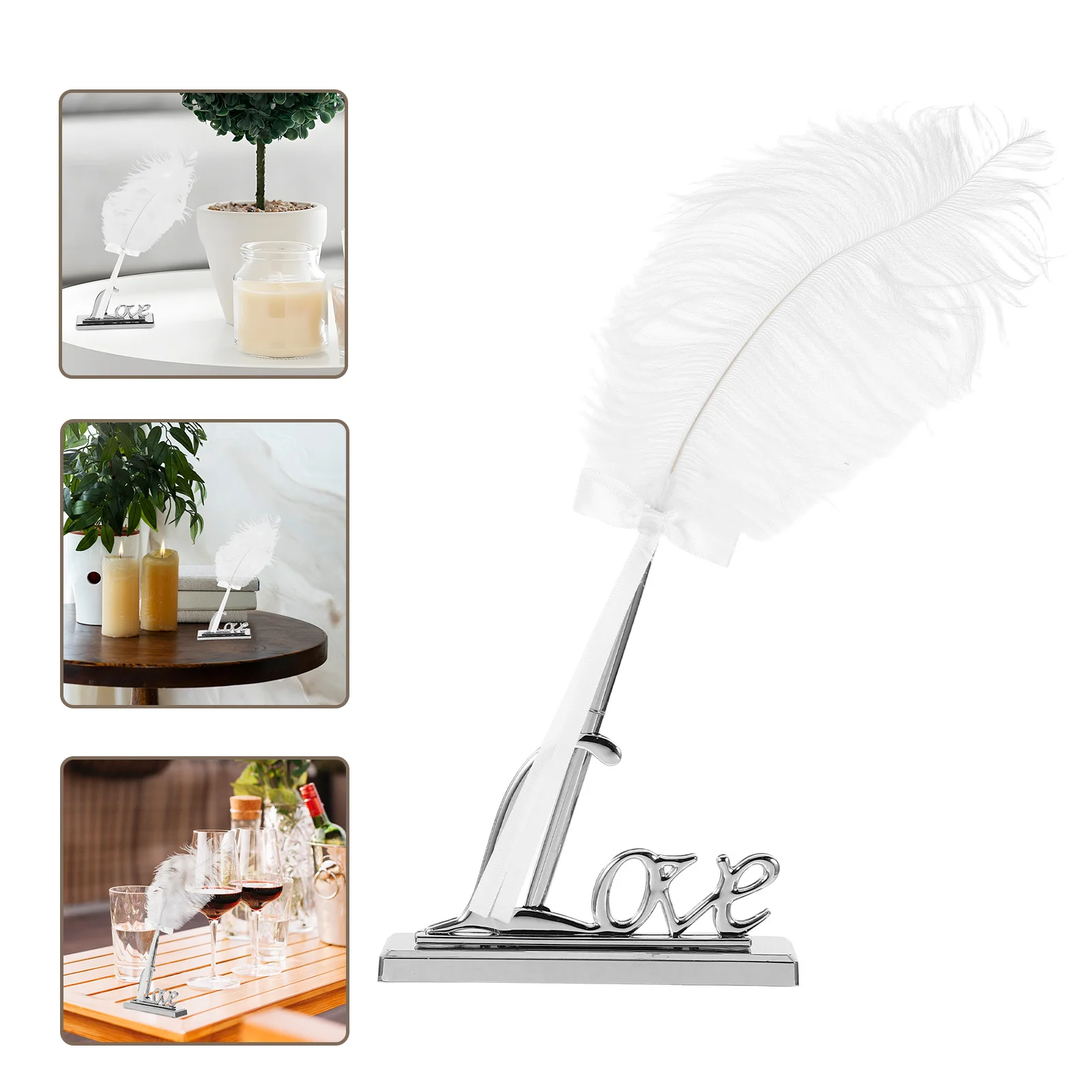 

Элегантный набор белых ручек с нежными любовными словами на металлической подставке для свадебной церемонии подписи, прямоугольный держатель для ручек