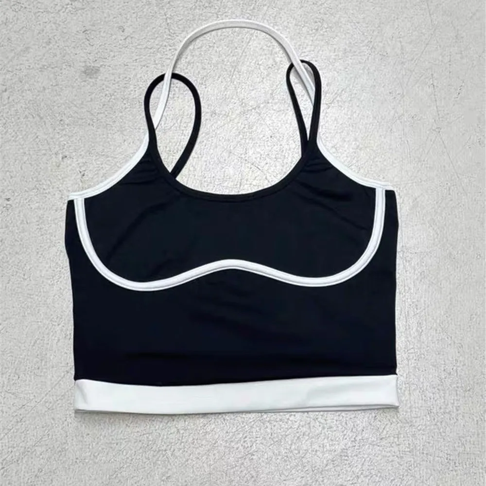Seamless Fitted Sports Tank Top Contrast Trim Beautiful Back Yoga Bra Tank Color Block Sports Vest Athleisure