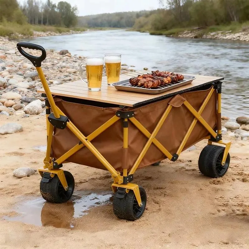 for Solid color collapsible camping wagon with four wheels for indoor storage and outdoor hiking