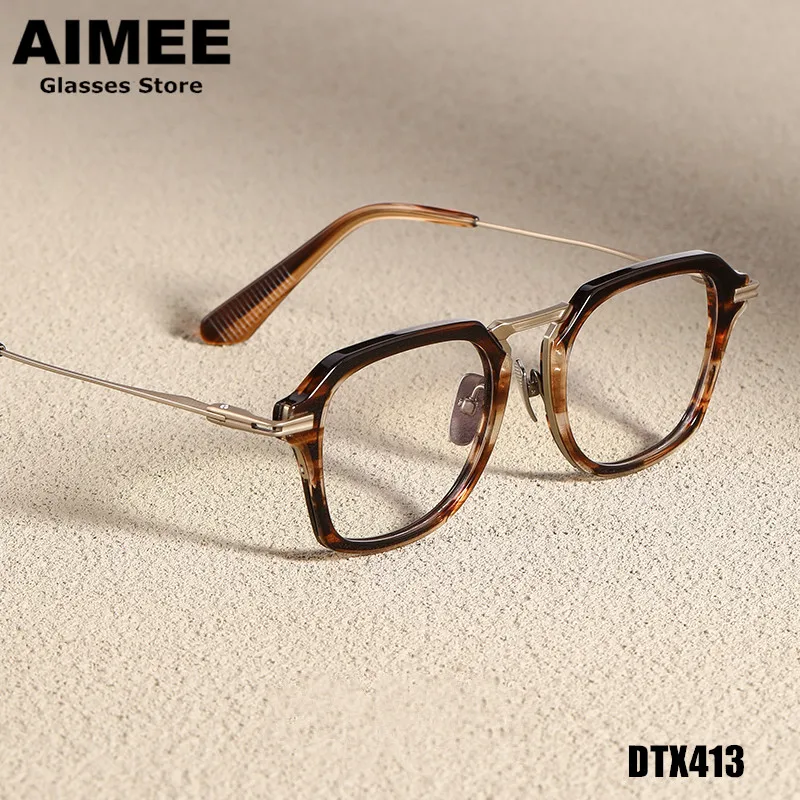 

Японская оправа для очков ручной работы из чистого титана DTX413, мужские квадратные полнокадровые очки с большим лицом, женские сверхлегкие дизайнерские очки
