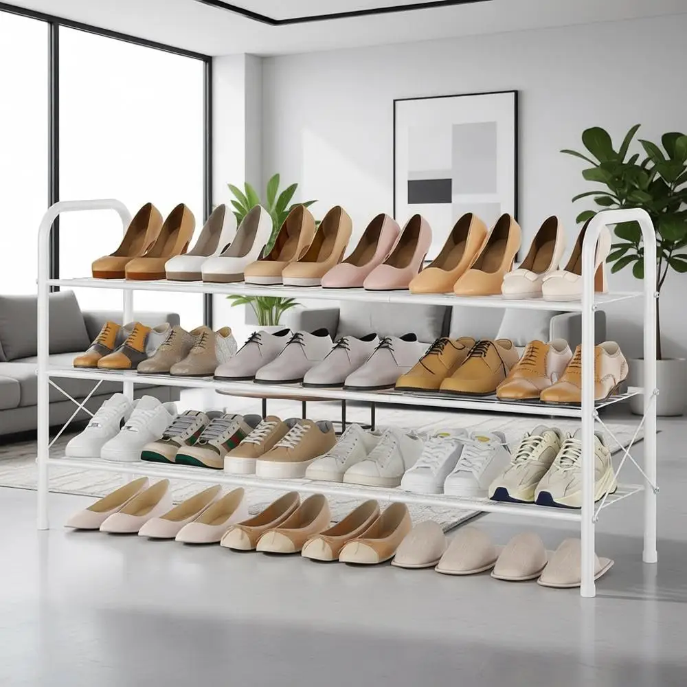 

Durable 3-Tier Mesh Shoe Rack Organizer for Entryway, Closet, and Living Spaces in White