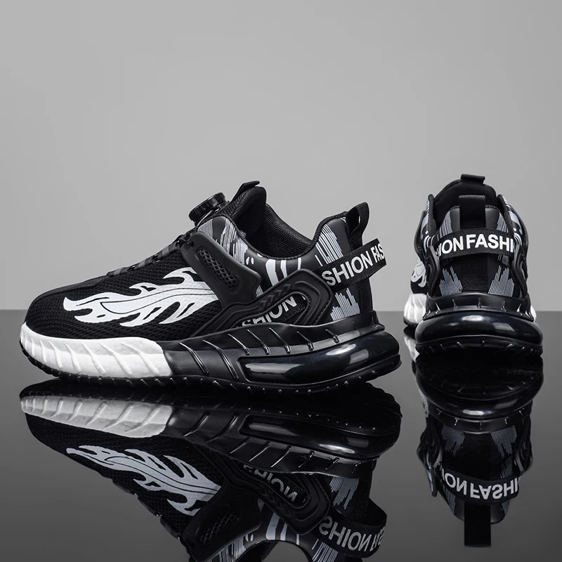 Men's rotating buckle sports casual shoes four seasons breathable lightweight outdoor running shoes student basketball sneakers
