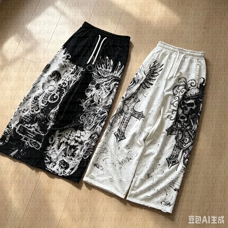 2026 Y2K Summer Retro Casual Pants Gothic Direct Spray Printing Floor Pants Oversized Unisex Streetwear Fashion Men's Kid Pants