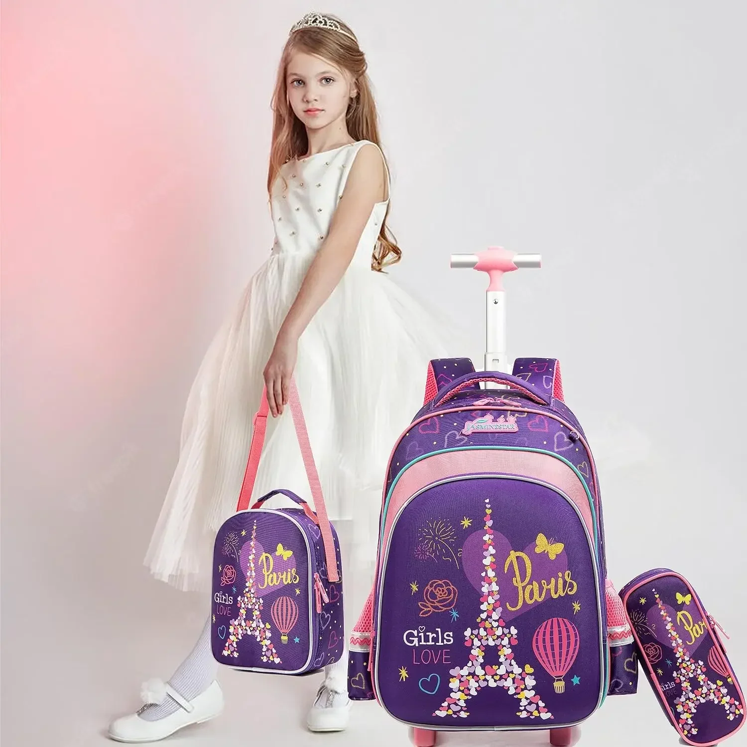 Kids Trolley Bag on Wheels School Wheeled Backpack for Boys Children School Rolling Backpack Set Girls School Roller Bag Mochila