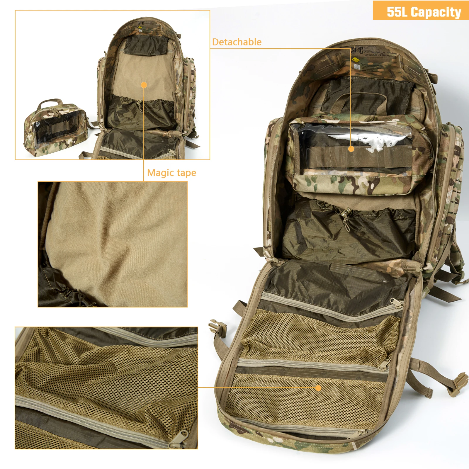 Mt militar médio tático assalto mochila sistema molle 3 dias mochila advanture 72h pacote com saco de hidratação mtp/multicam