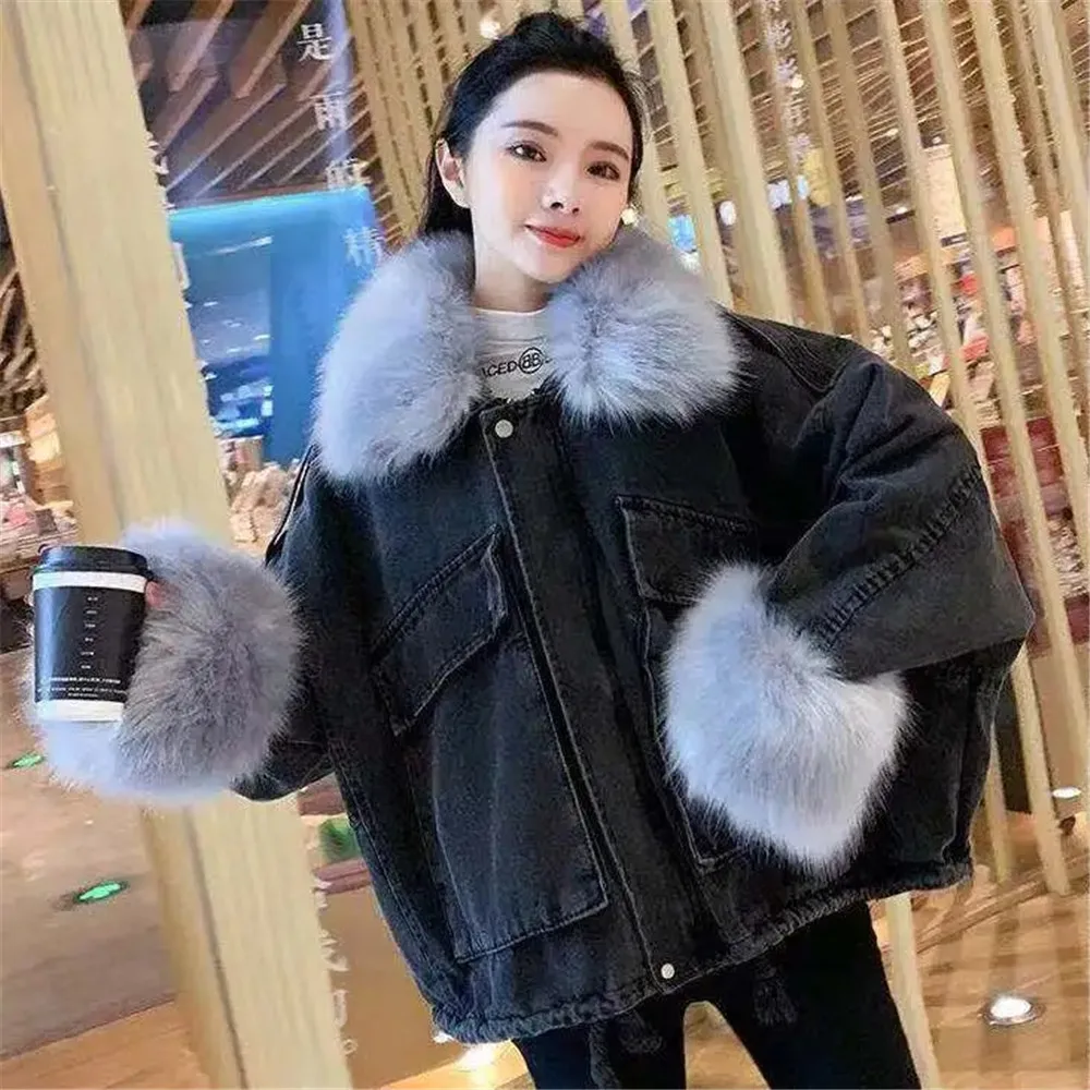 TrendWoman ClothingDetachable And Fleece Thick Denim Coat For Women 2024 Autumn/Winter New  Loose All Korean Vers