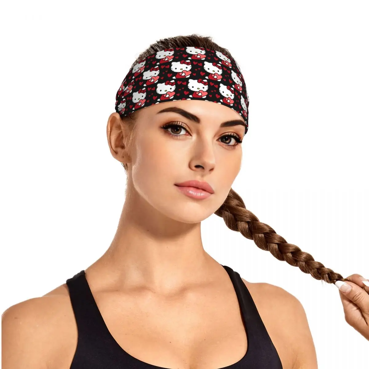 Diadema deportiva personalizada Hello Kitty Sanrio para correr, banda elástica antideslizante que absorbe la humedad, banda para el sudor para hombres y mujeres