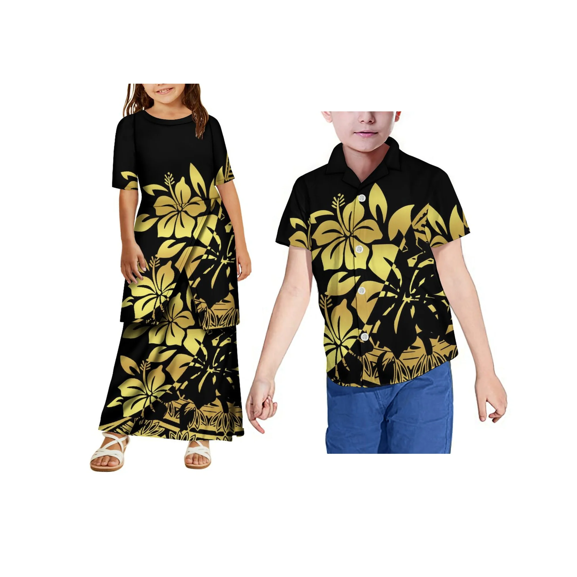 

Polynesian Custom 2-14 Years Puletasi Girls Dress Summer Short Sleeve Dress kids Shirts Children's Clothing Drop Shipping