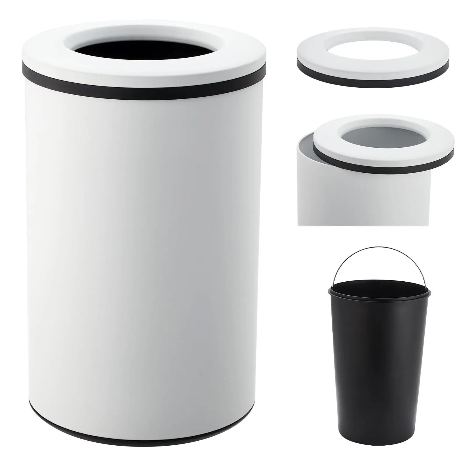 

40L Round White Trash Can With Removable Inner Bucket For Office Kitchen Bathroom Hotel