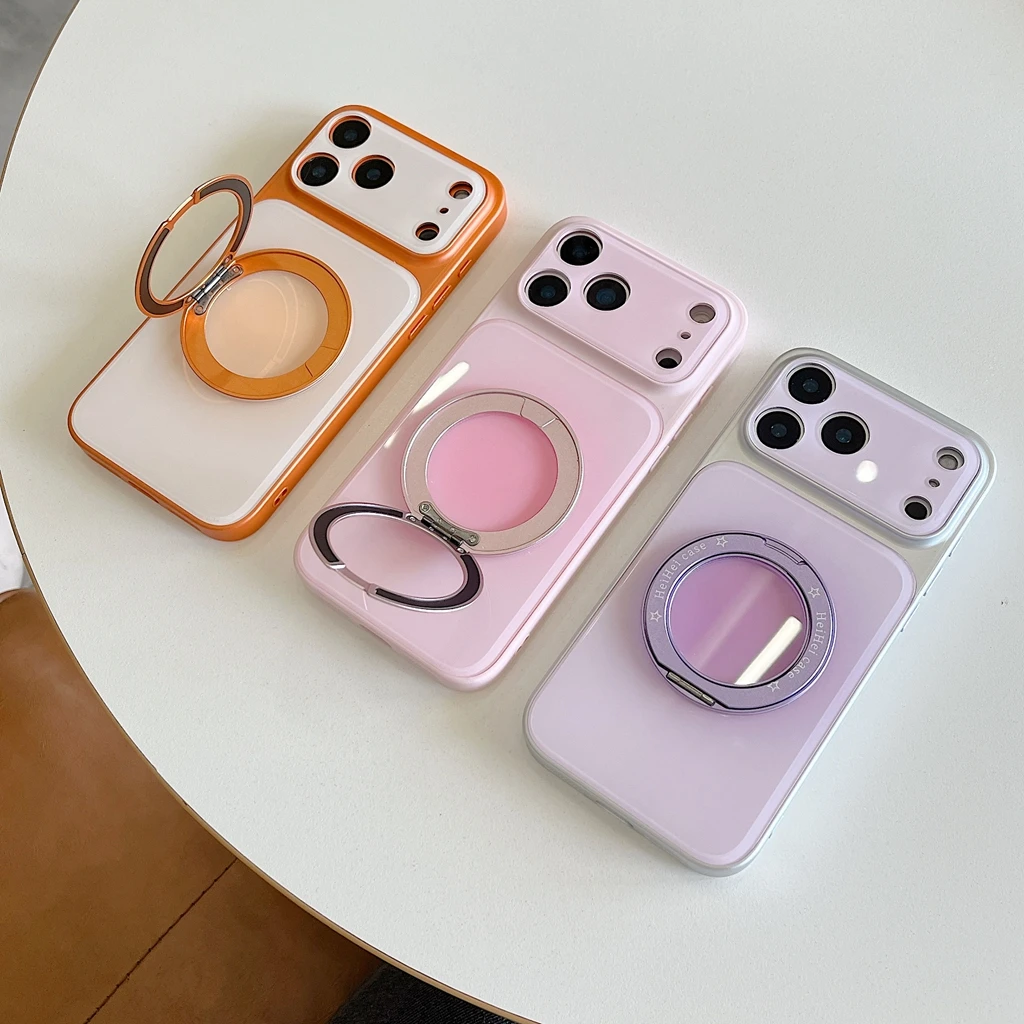 Fashion Gradient Electroplating With 360° Ring Bracket Shockproof Protective Phone Cover Case for iPhone 17 16 15 14 Pro Max