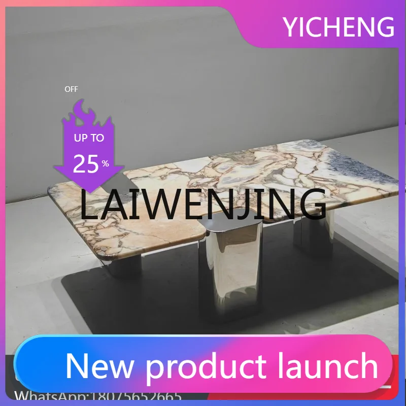 LYY Light Luxury Natural Luxury Stone Elephant White Living Room Home round Tea Table Simple Nordic High Sense