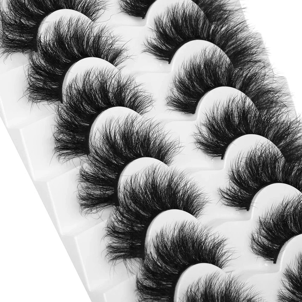 7 Pairs Faux Mink Lashes Fluffy False Eyelashes Thick Volume Dramatic Cat Eye Lashes Long Strip Wispy Lashes Pack