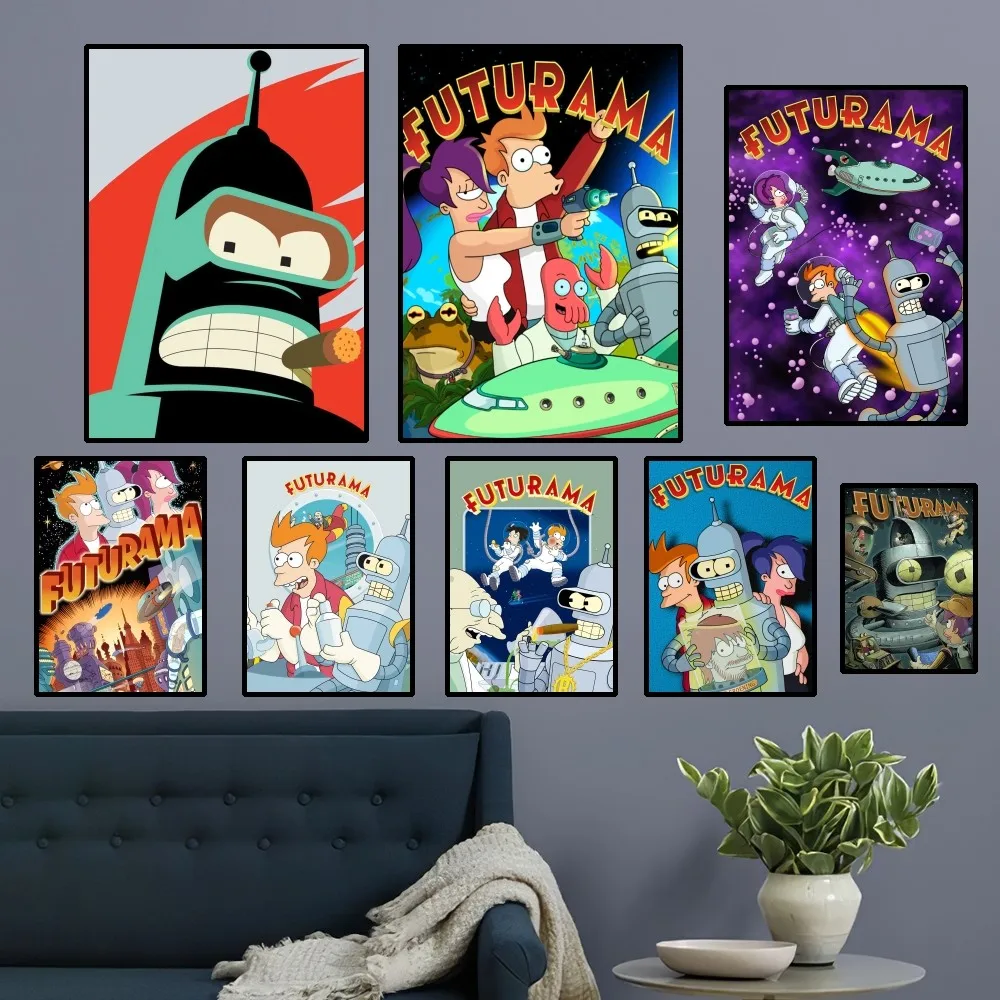 F-Futurama Cartoon Poster Home Room Decor Aesthetic Art Wall Painting Stickers