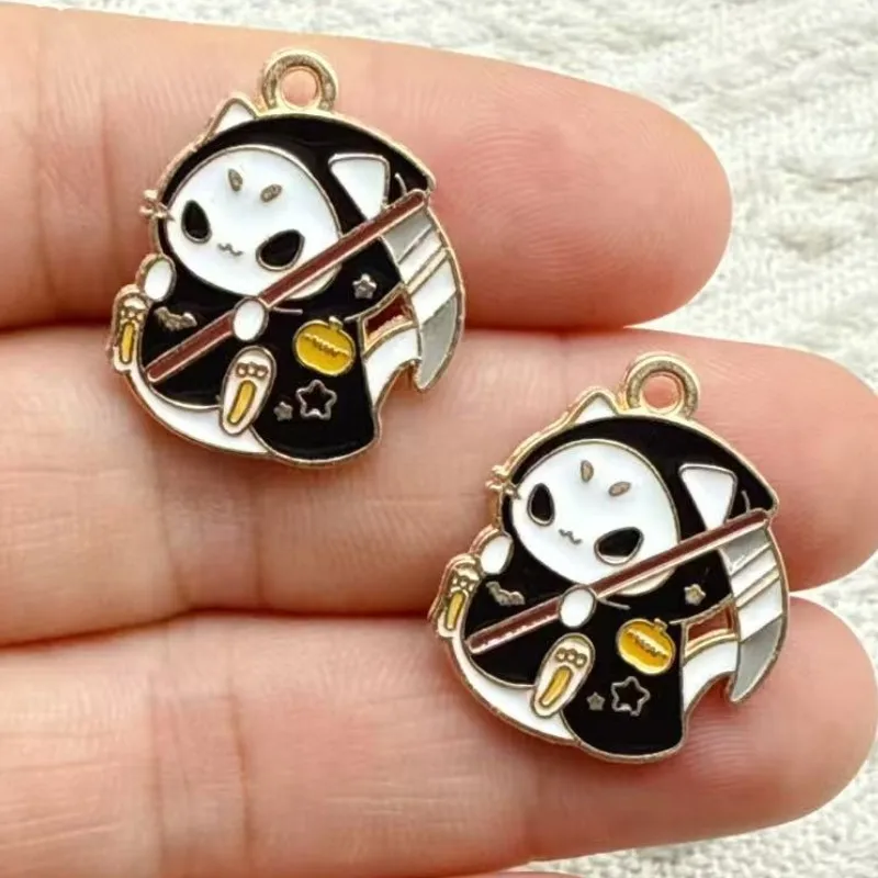 10pcs Halloween cartoon black cat skeleton drip oil alloy jewelry accessories DIY keychain pendant holiday accessories pendant