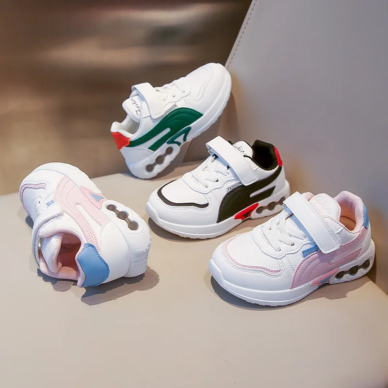 Kids'Casual Shoes Color Blocking PU Leather Autumn Shoes For Children Anti-slip Designer Breathable Pink Green Size 26-37