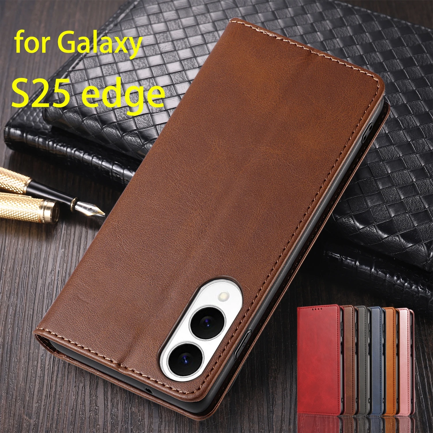Leder Fall für Samsung Galaxy S25 Rand Flip Fall Karte Halter Holster Magnetische Anziehung Abdeckung Brieftasche Fall Capa Fundas Coque