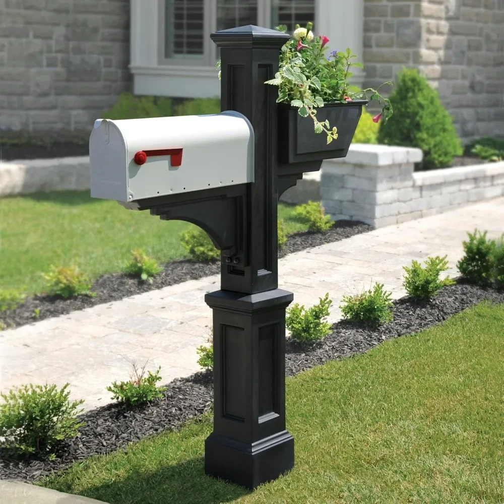 

Westbrook Plus Mail Post - Black - 40.5" L x 8" W x 56.5" H - Standard Post with Arm Plus & Planter (5830-B)