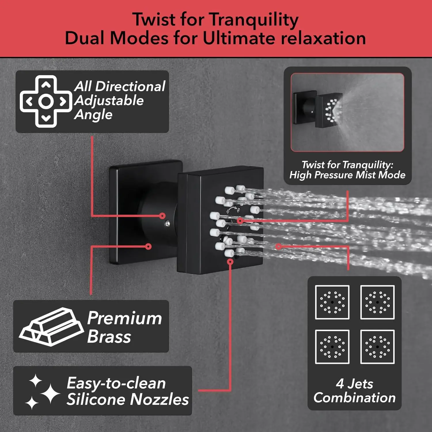 Vanfoxle Shower Faucet Set Matte Black Shower System,Four Modes Shower Faucet With 2 In 1 Handheld,Ceiling Mount 10 Inch Shower