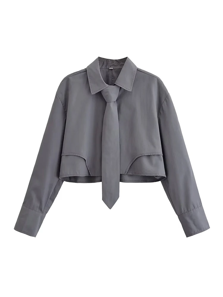 

European style new women's clothing, fashionable and versatile, elegant solid color cool short shirt with tie top