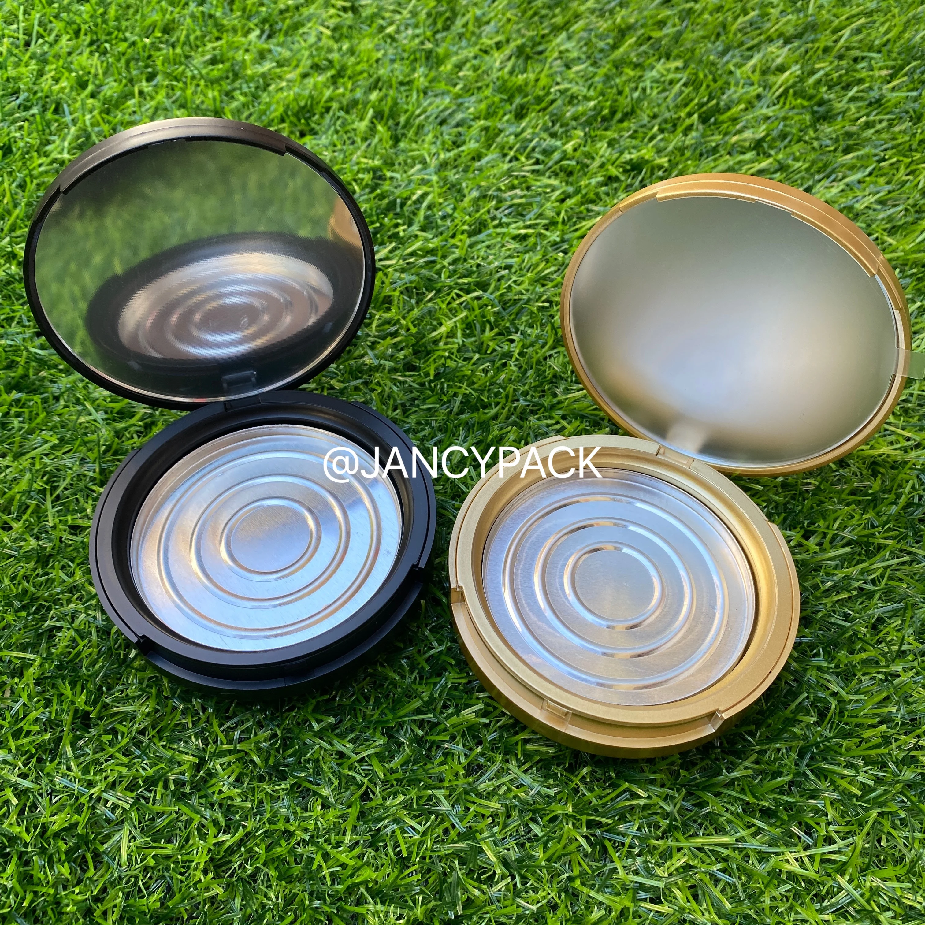 Matte Black Compacts DIY Pressed Powder Case Empty Blusher Box with Mirror Aluminum Pan Eyeshadow Compact Box Blusher Case