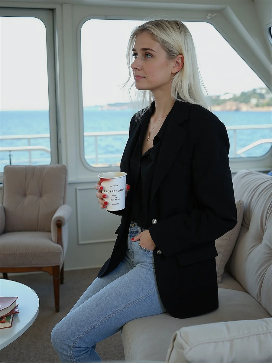 Solide einreihige klassische Blazer für Damenkleidung, strukturiertes Doodle-gefüttertes gemischtes Umarmungsfaden, schräg, akademisch, zart