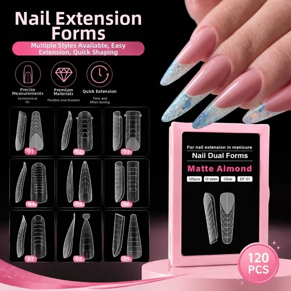 With Inner French Line French Nail Molds 12 Sizes Coffin Shape Full Cover Nail Molds Almond Shape Reusable Acrylic Nail Art Mold