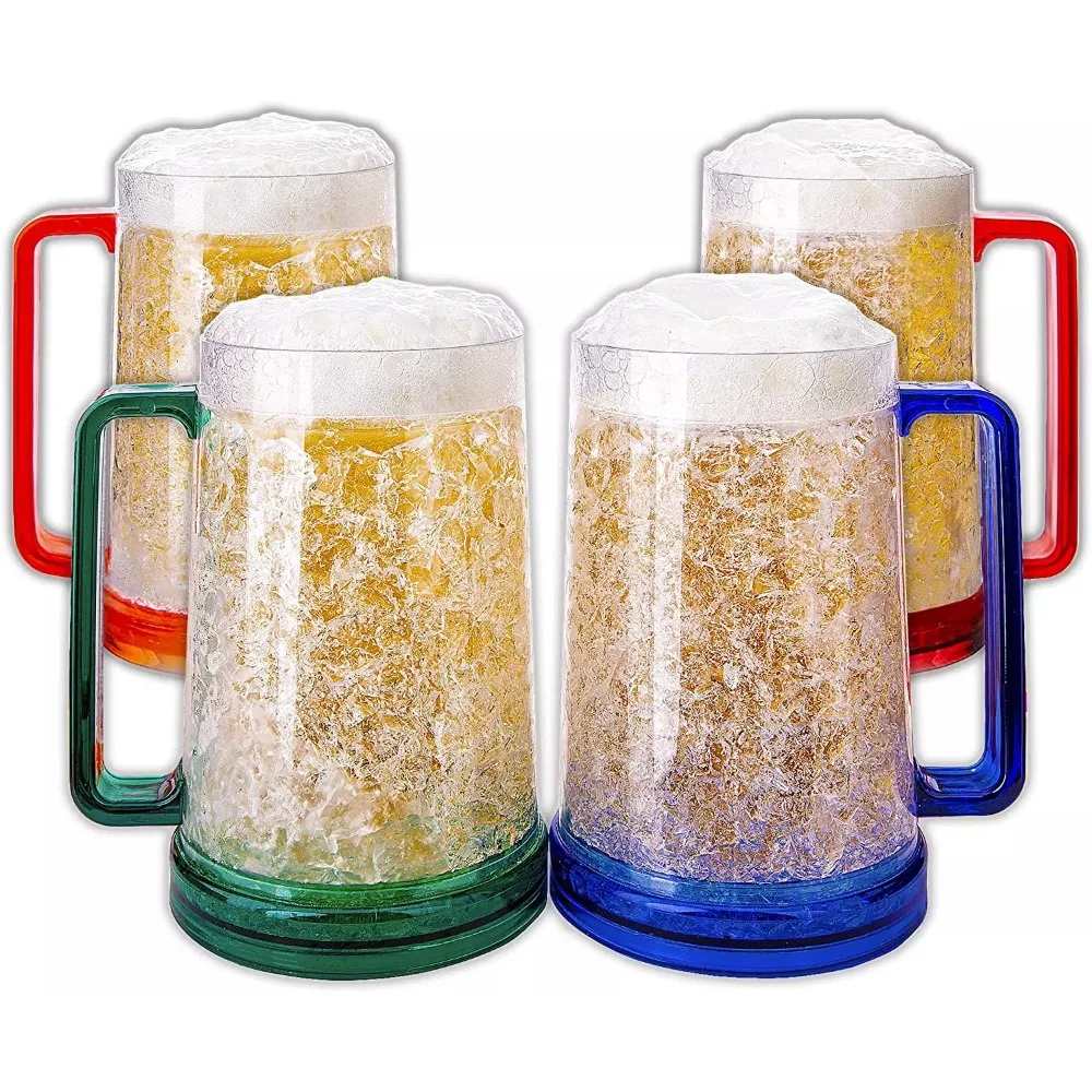 Taza de cerveza congelada de Gel de doble pared, taza de bebidas, taza de cerveza con asas, vasos de whisky transparentes para Bar, fiestas al aire libre