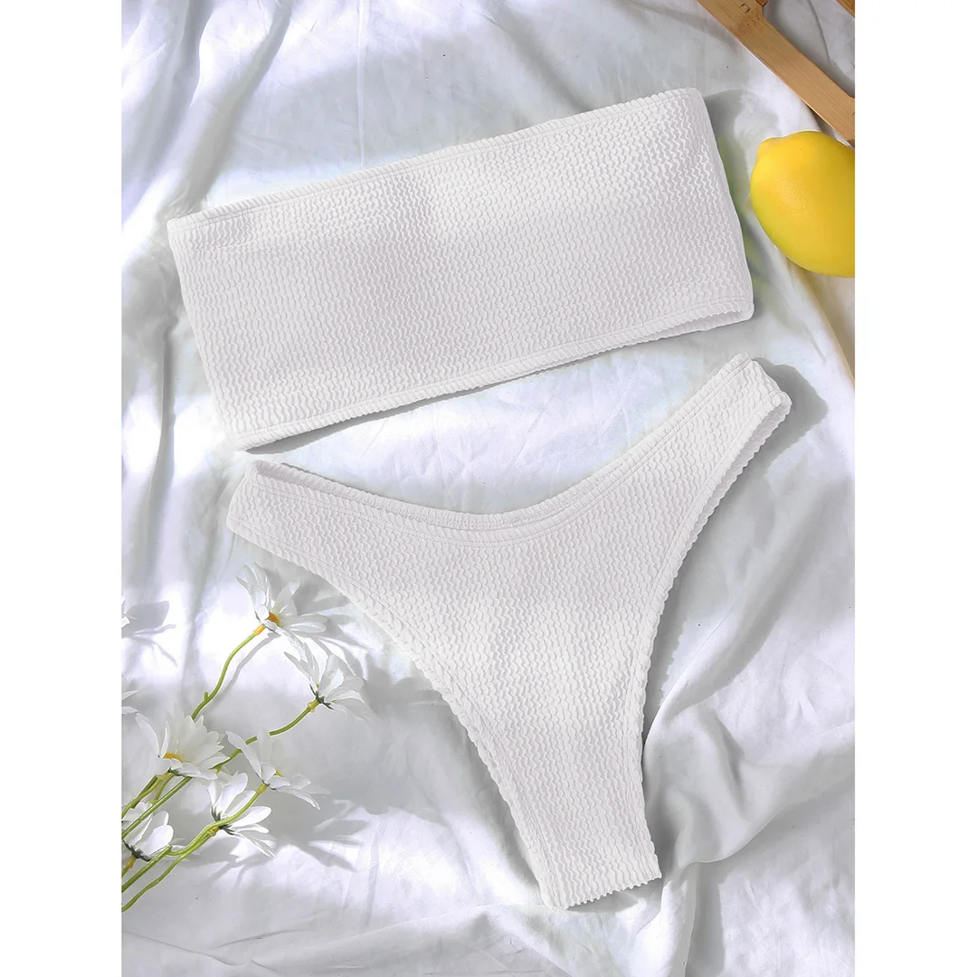 Bandeau-Bikini, trägerlos, mit gerafftem, knitterigem Stoff, Damen-Badebekleidung, zweiteiliger Bikini, Badeanzug, Badebekleidung, Modell V3314B. – Detail 35