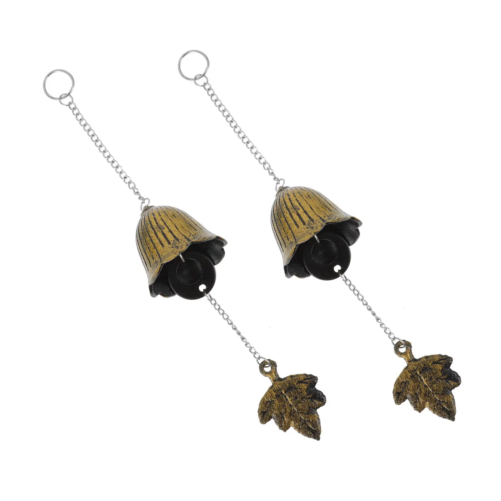 2Pcs Japanese Wind Chime Cast Leaf Bronze Vintage Bell Metal Outdoor Patio Garden Soothing Relaxing Tone