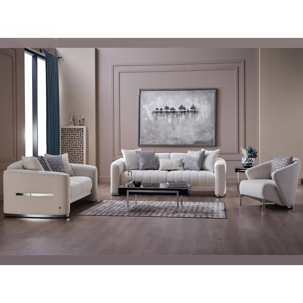 % Fabric Wooden Frame Couch Flip Backrest Living Room Sofa Set Furniture
