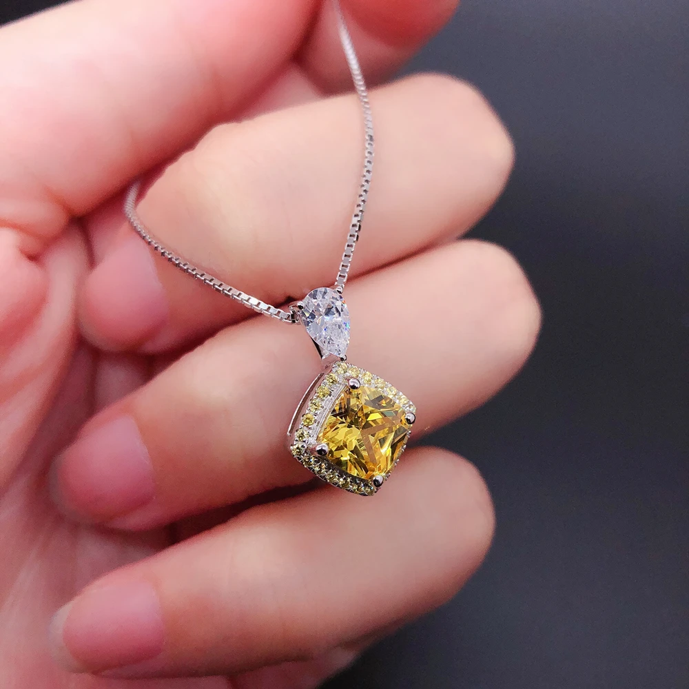 Beliebte solide 18 Karat Weißgold Anhänger 2ct gelb Kissen Diamant Verlobung Anhänger Halskette Frauen niedlichen Reises chmuck – Detail 2