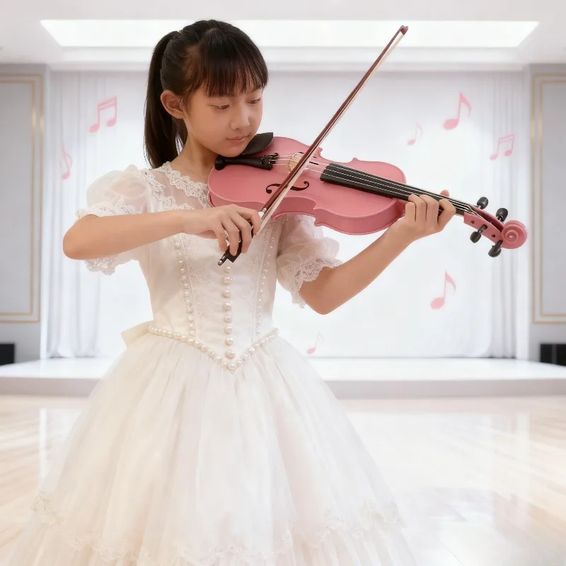 Handmade Beginner Introductory Exercise Grade Solid Wood 4/4  3/4  1/2  1/4  1/8 Violino Fiddle Full Set Accessories Pink Violin