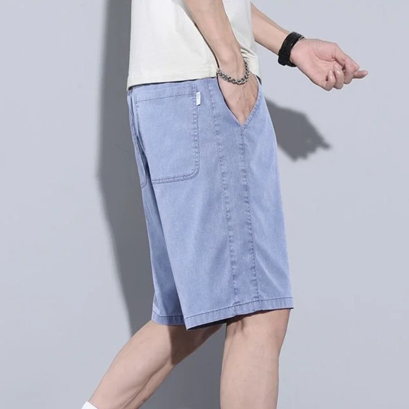 Pantaloncini di jeans da uomo larghi Bermuda jeans corti Pantaloni da uomo lunghi metà larghi con tasche Coulisse Y2k Moda Streetwear Emo