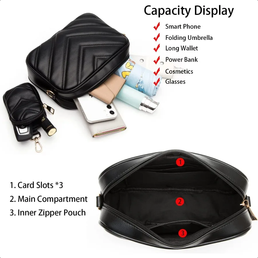 Herald Chevron Quilted Small Crossbody Bag with Coin  Women Square Camera Side Shoulder 2 Size Handbags