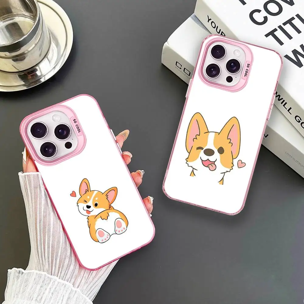 

Cute Cartoon Corgi Phone Case For iPhone 16,15,14,13,12,11,Mini,Pro,MAX Pink Matte Shockproof Cover