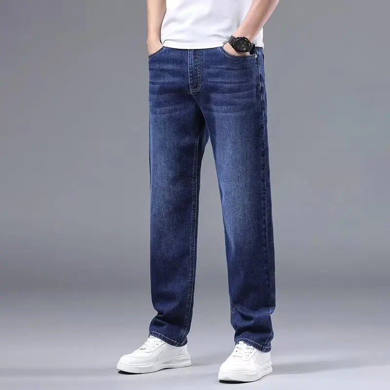 

Men Summer New Loose Jeans Straight Leg Lightweight Breathable Daily Casual Denim Pants Male Fashion Versatile Trousers