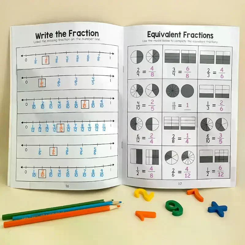 Basic Fraction Learn and Practice Training Workbook Fraction Fact Teacher Teaching Aids Primary School Math Cognitive Test Book