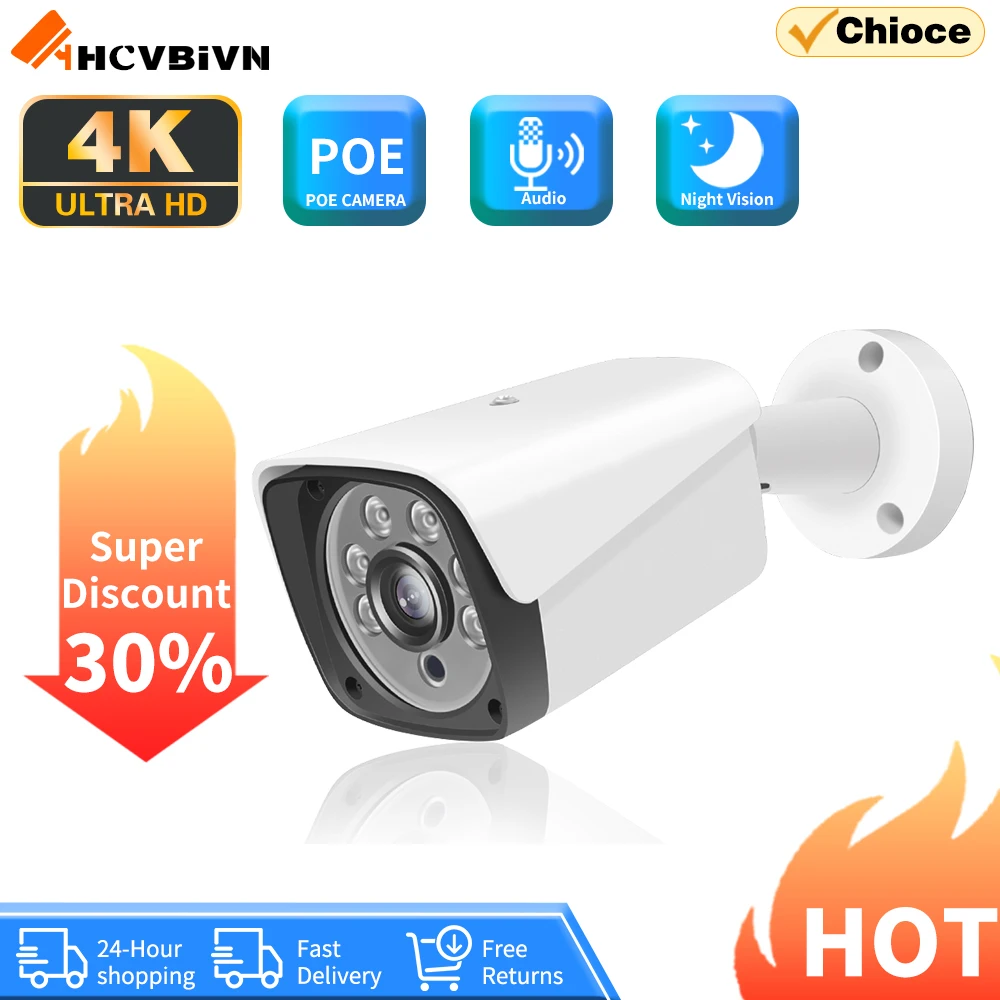 

4K 8MP Human Detection POE Power CCTV Cameras Outdoor 8MP Surveillance IP Cameras P2P Audio Infrare Night Vision 4K Security Cam