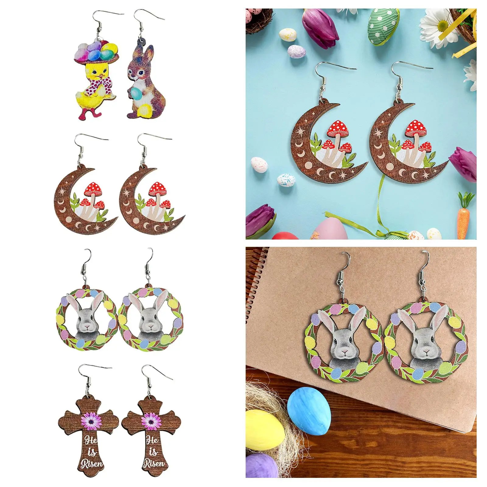 

Wooden Drop Dangle Easter Earrings Jewelry for Women Girls Gift Charms