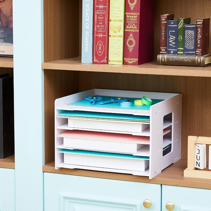 Juexica, 2 упаковки, 4-уровневый органайзер для бумаги для скрапбукинга, 12,6 x 12,6 дюймов, органайзер для файлов для стола, штабелируемый держатель для бумажных лотков для дома