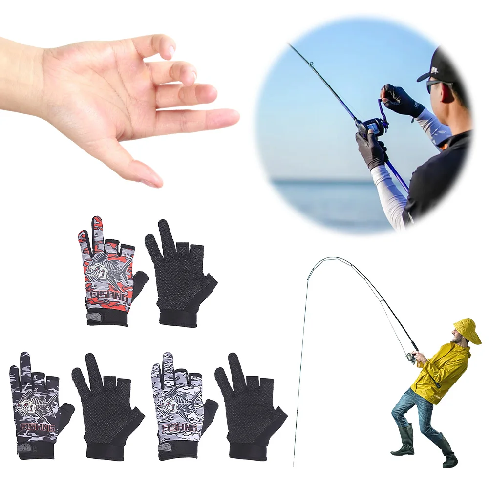 Fishing Gloves 3 Fingers Cut Gloves Anti-Slip Sun Protection Gloves Fingerless Gloves for Sailing Kayaking Sea Fishing