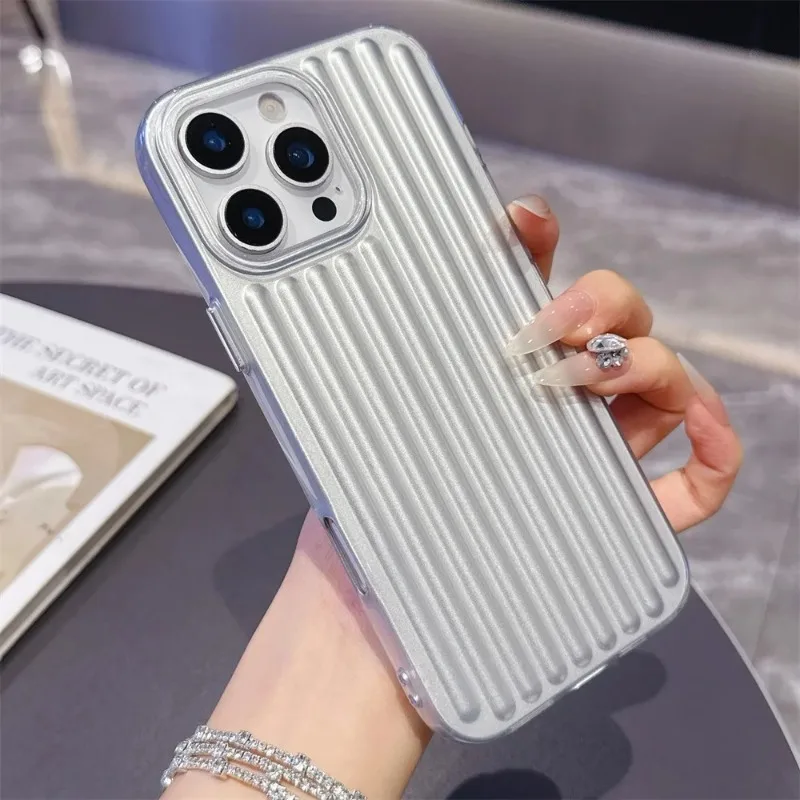 Coque de téléphone tendance avec rayures 3D intégrées pour iPhone 16 15 14 13 18 17 Pro Max Plus Air, en TPU souple antichoc