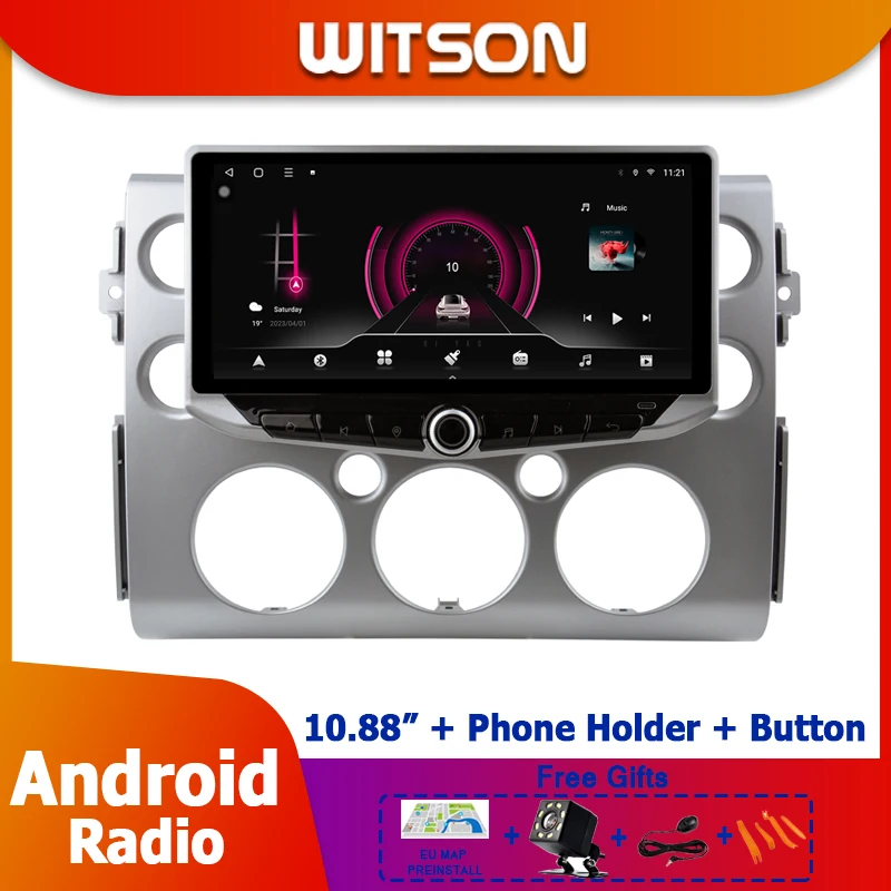 WITSON Car Radio Audio GPS For Toyota FJ Cruiser 2006-2022 Navigation Multimedia Player 10.88 inch Screen button Phone Holder