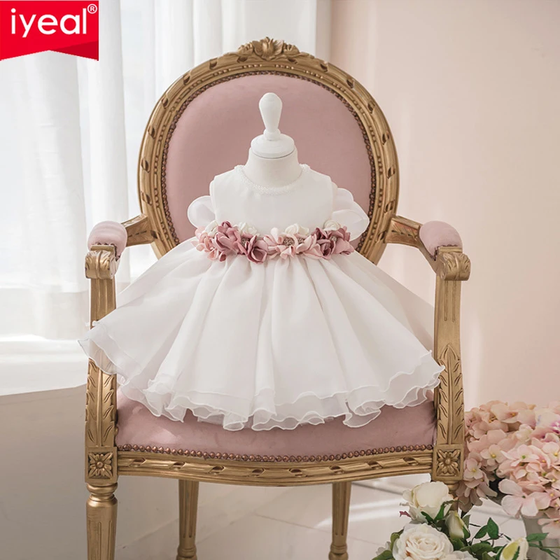 

IYEAL Girls' Dress with Flower Korean Version Little Flower Children's Princess Dress Baby's First Birthday Piano Performance ss